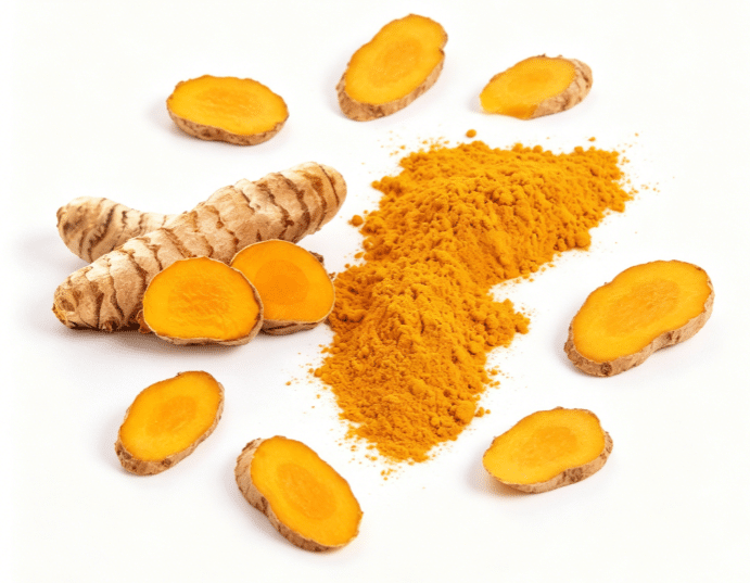 صورة ماكرو لمقطع عرضي لجذمور نبات الكركم الطويل (Curcuma longa) الطازج