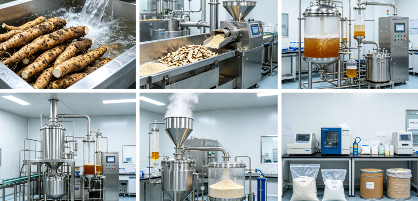 Wild yam root extract production process flowchart