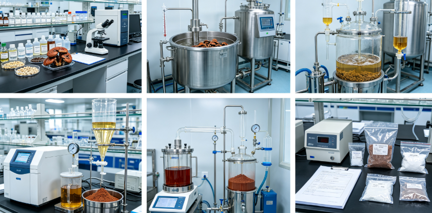 Dual-solvent extraction process flowchart for reishi mushroom production